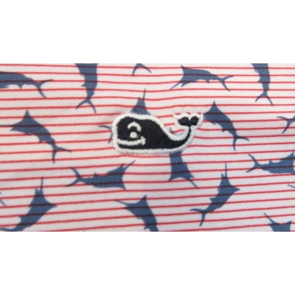 Vineyard Vines Polo Shirt Mens Adult Small White Red Stripes AOP Performance - Picture 10 of 12